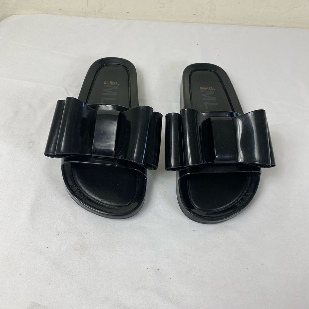 Melissa Glossy Black Bow Sandals - Picture 2 of 4